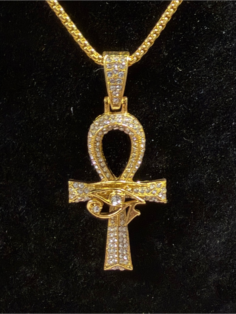 Gold Ankh Pendant Necklace with Pavé Crystals - Women Jewelry